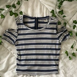 ✨Blue Stripped Cropped Top with Shoulder Cut Outs✨